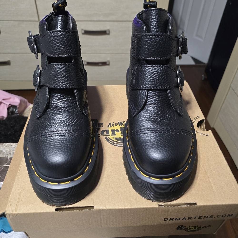 Dr. Martens Black Women's Flower Buckle Boots